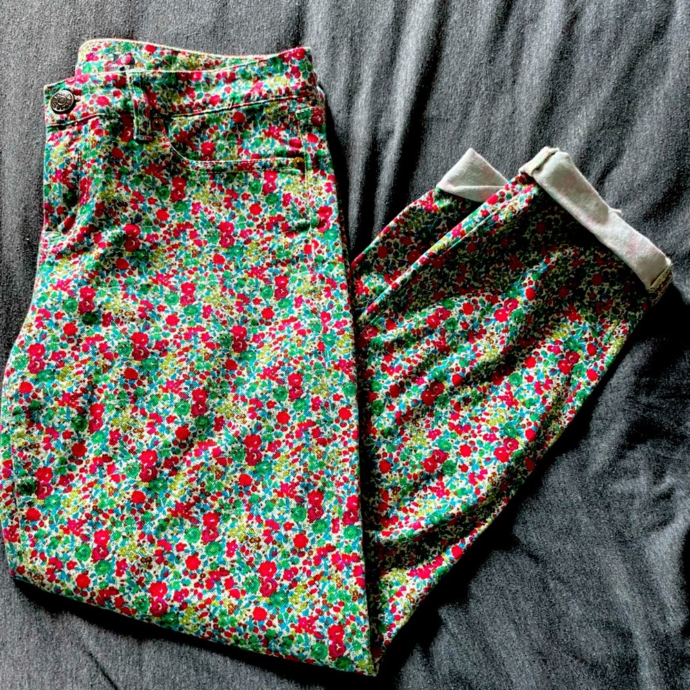 J Crew Toothpick Cropped Floral Jeans